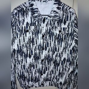 Blue and White Patterned Denim Jacket